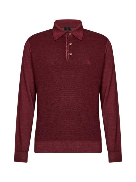 Etro Etro Men Burgundy Two-Tone Wool Knit Logo-Embroidered Polo Shirt