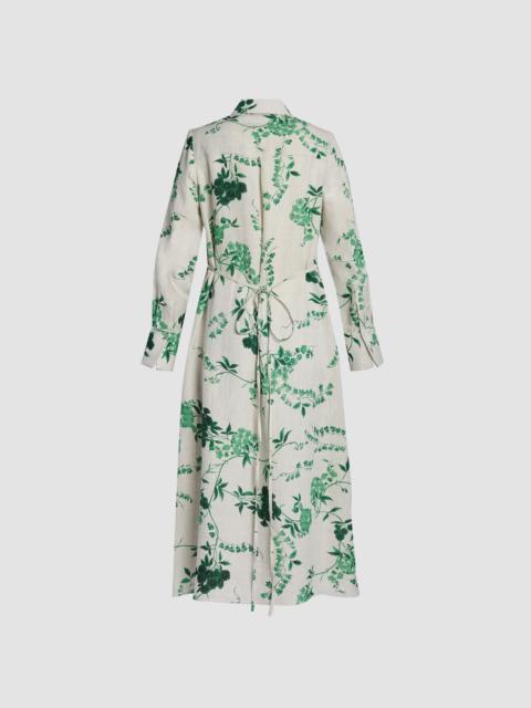 Erdem FLORAL PRINT LINEN TIE-WAISTED MIDI DRESS