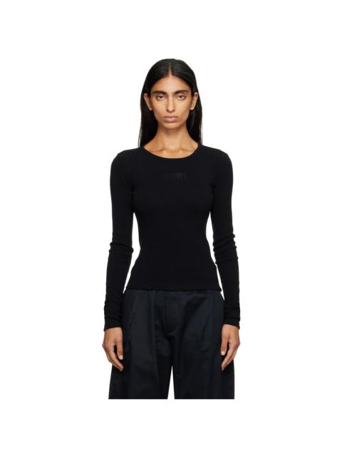 MM6 Maison Margiela Black Wool Blend Rib Jersey Long-Sleeved T-shirt