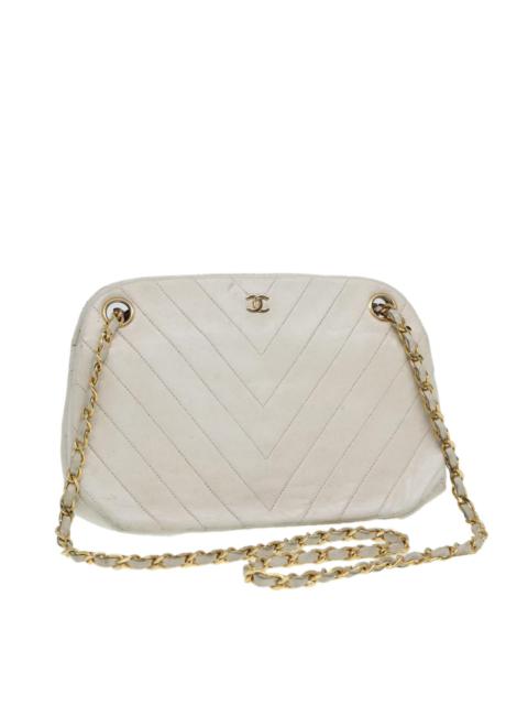 CHANEL CHANEL V Stitch Chain Hand Bag Leather White CC