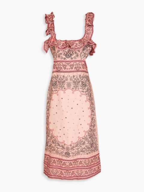 Zimmermann Ruffled paisley-print linen midi dress