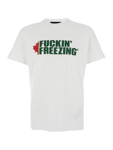 DSQUARED2 Dsquared2 Men White Crewneck T-Shirt With Print On The Front And Logo Lettering On The Rear In Cotto