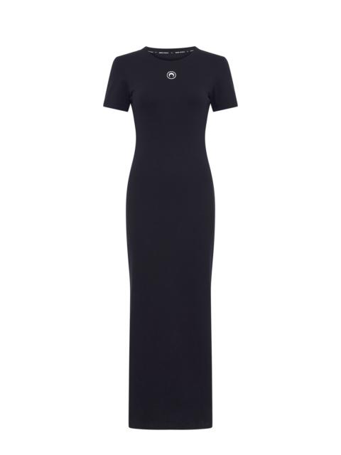 Marine Serre MOON LOGO RIBBED JERSEY SS LONG DRESS