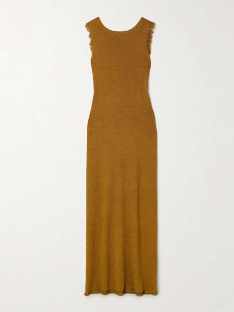 Silvia open-back frayed silk-bouclé maxi dress