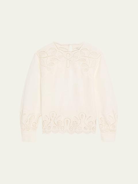 SIMKHAI Wendlyn Embroidered Long-Sleeve Top