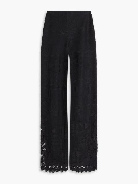 maje Crocheted lace-paneled jacquard-knit wide-leg pants