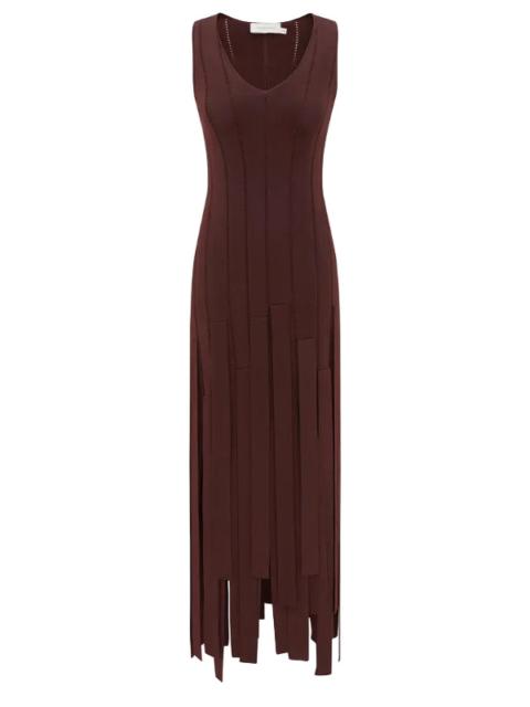 Zimmermann Luna Fringe Midi Dress in Chocolate