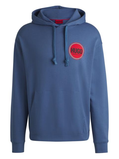 HUGO COTTON-TERRY RELAXED-FIT HOODIE WITH LOGO PRINTS