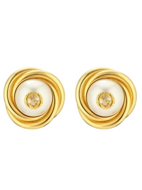 GUCCI Gold-tone Double G Faux Pearl Clip-on Earrings