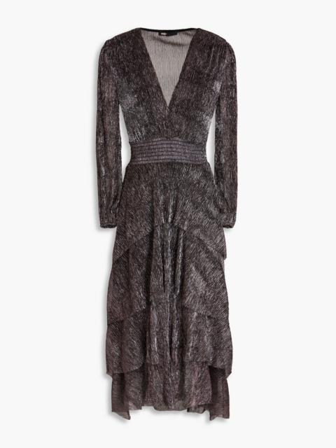 maje Ruffled lamé midi dress