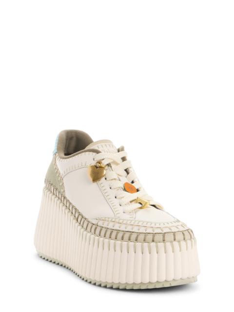 Chloé Chloé Nama Platform Wedge Sneaker in Ivory Aqua Green at Nordstrom