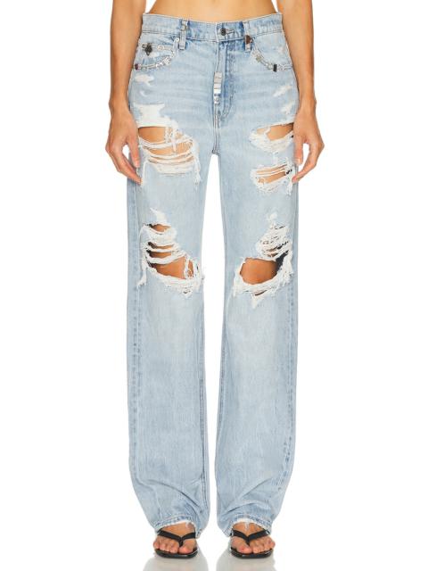 Distressed Mid Rise Wide Leg