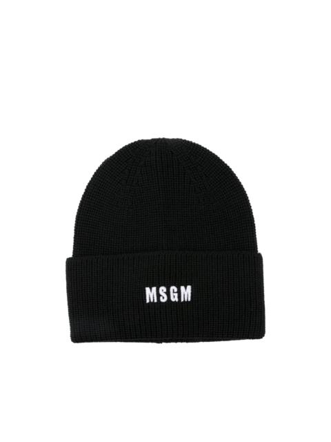 MSGM logo-embroidered ribbed beanie