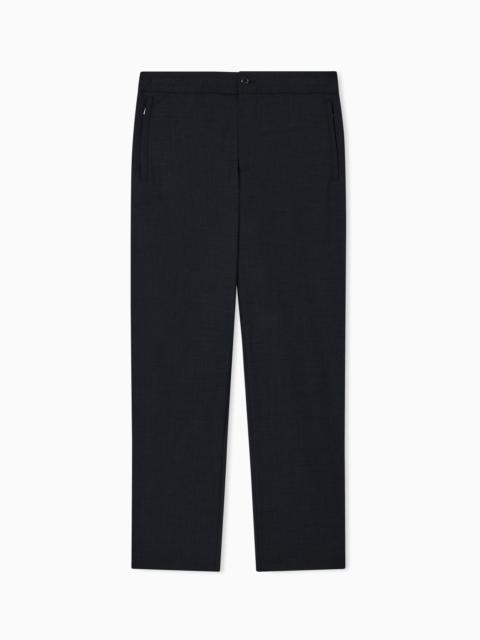 EMPORIO ARMANI WOOL BLEND STRETCH CANVAS TROUSERS