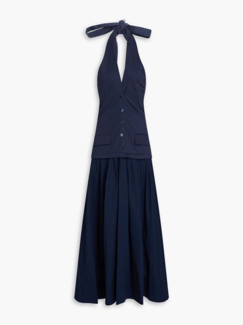 STAUD Harrington pleated cotton-blend twill and poplin halterneck maxi dress