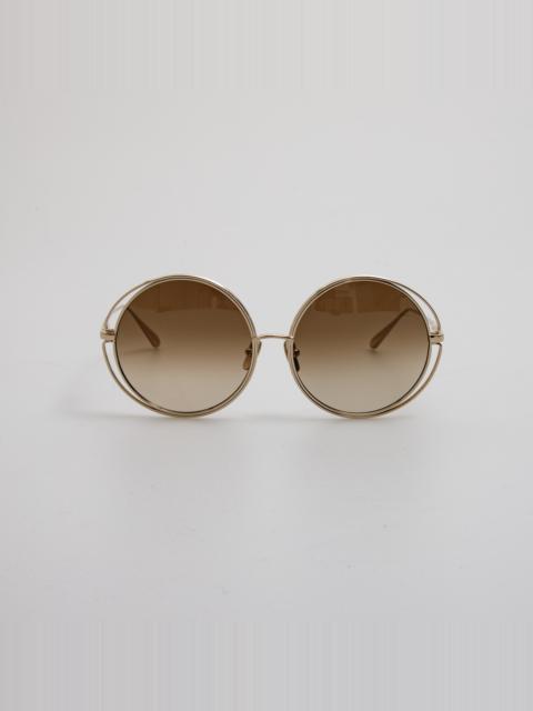LINDA FARROW Selene Round Sunglasses in Gradient Mocha