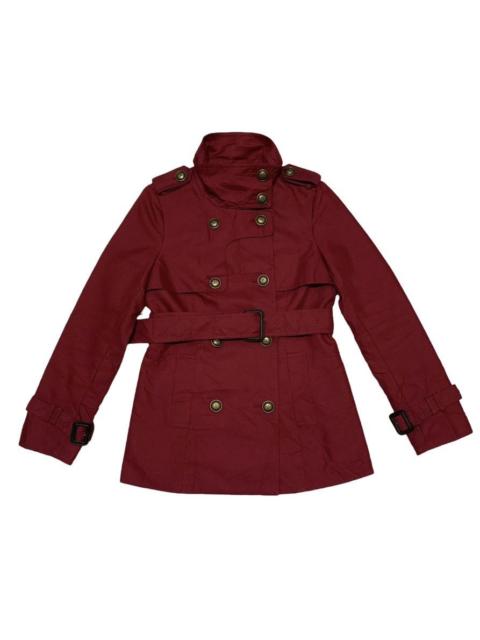 Burberry Rare Red Burberry Belted Coat Checkered Inner Made in Japan
