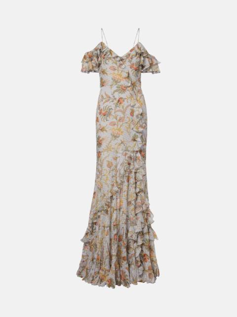 Etro Floral polka-dot ruffled silk-blend maxi dress