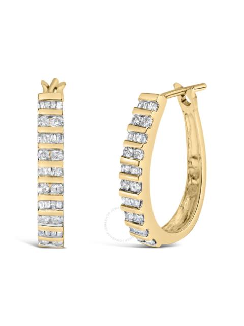 Other Designers Haus of Brilliance 10K Yellow Gold 1.0 Cttw Alternating Diamond "U" Hoop Earrings (I-J Color, I2-I3 