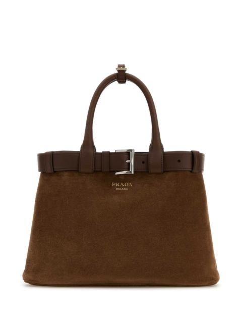 Prada Prada Women Brown Suede Prada Buckle Medium Handbag