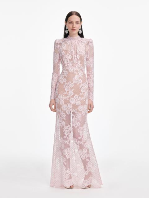 self-portrait Pale Pink Rhinestone Lace Maxi Dress