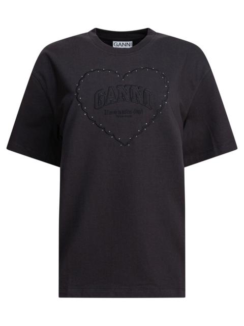 GANNI Ganni Heavy Cotton Drop Shoulder Heart T-shirt