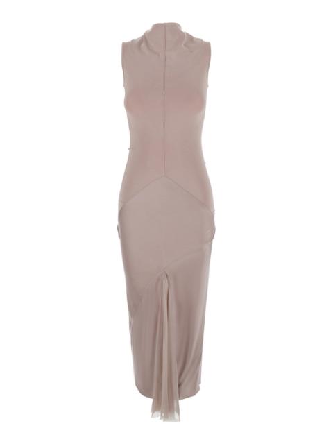 Rick Owens Rick Owens Women Sliced Dress With V-Neck And Long Sleeves In Tech Fabric Pink Women
