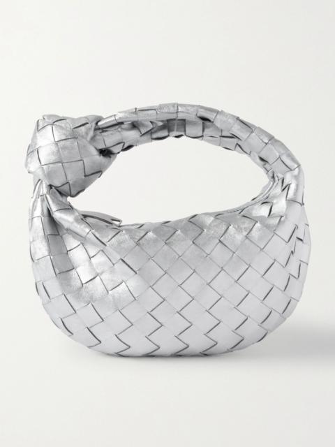 Bottega Veneta Jodie mini knotted intrecciato distressed metallic leather tote Silver