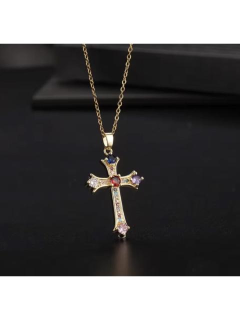 Other Designers Japanese Brand - Gothic Gold Iced-Out Cross Necklace - Adjustable 40+5cm