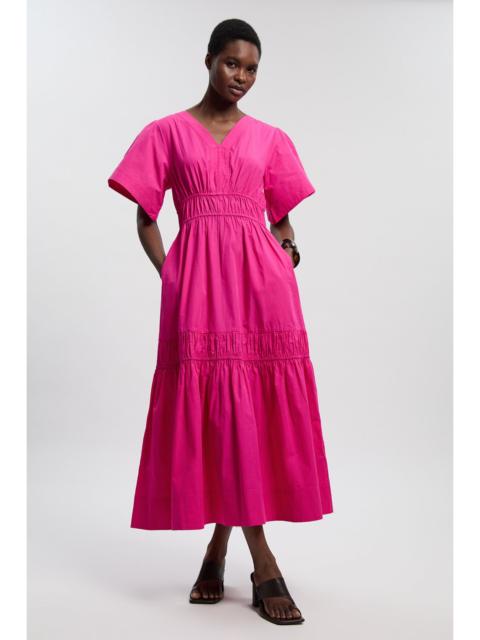 KAREN MILLEN Cotton Woven Shirred Tiered Short Sleeve Maxi Dress