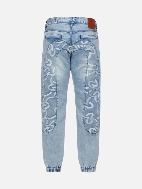 EVISU ALLOVER SEAGULL JACQUARD INSERTED DAICOCK REGULAR FIT DENIM JOGGERS