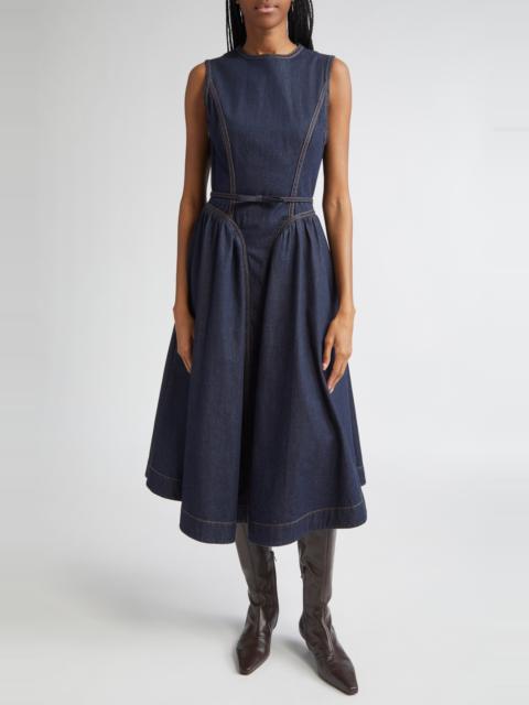 Zimmermann Zimmermann Belted Paneled Denim Midi Dress in Night Sky at Nordstrom