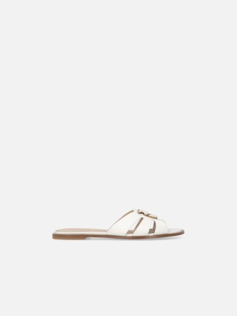 PINKO LEATHER SLIP-ON SANDALS WITH LOVE BIRDS LOGO