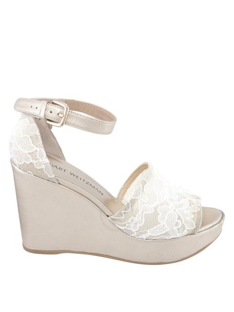 Open Box - Stuart Weitzman Vienna Lace 75 Wedge Sandals, Brand Size 36 (US Size 5.5)