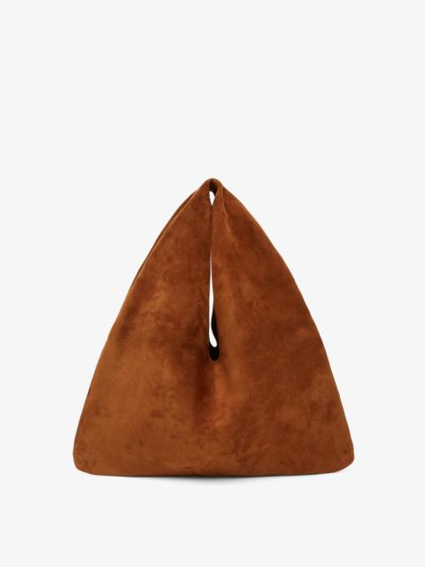 The Row Small Bindle caramel suede shoulder bag