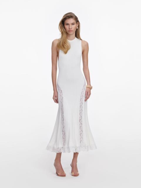 self-portrait White Knit Lace Insert Midi Dress