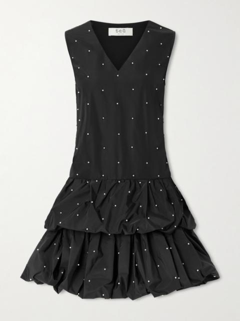 Sea Alberta Tiered Faux Pearl-embellished Taffeta Mini Dress