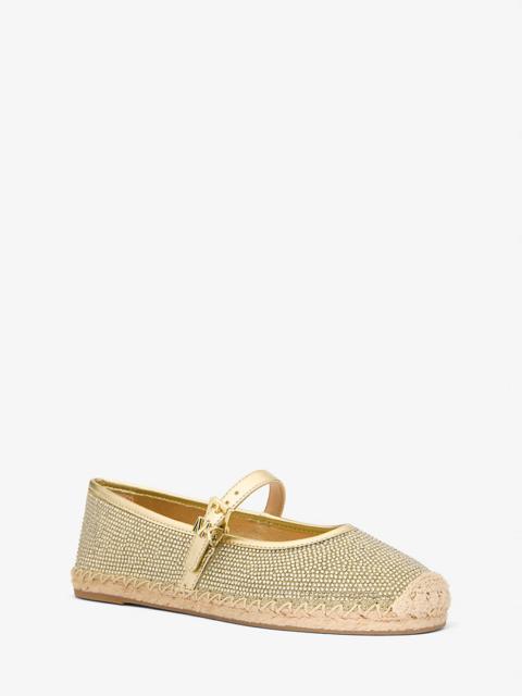 MICHAEL KORS Lynn Embellished Glitter Chain Mesh Ballet Espadrille