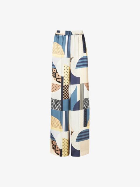 FENDI Fendi Blue Silk Trousers With Patchwork Print Women