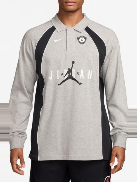 Jordan Jordan Flight Long Sleeve Cotton Polo in Grey Heather/Black/Black at Nordstrom