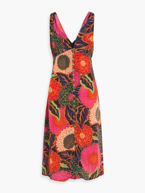 FARM RIO Floral-print satin midi dress
