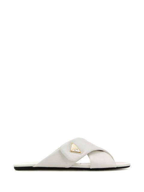 Prada Women White Nappa Leather Slippers