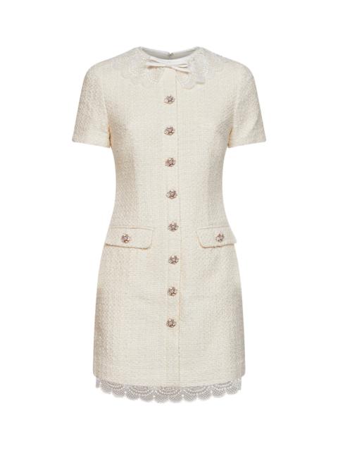self-portrait Self Portrait Women Cream Bouclé Tailored Minidress With Lace Inserts
