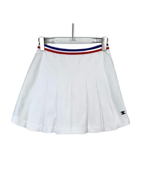 CELINE Celine white logo embroidered cotton pleated skirt