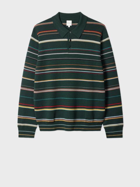 Paul Smith Dark Green 'Signature Stripe' Merino Wool Polo Shirt