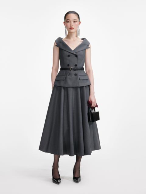 self-portrait Grey Wool Tailored Midi Dress