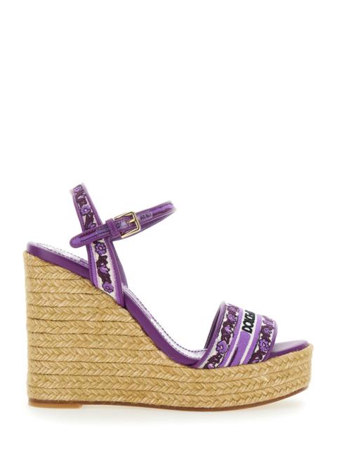 Dolce & Gabbana Dolce & Gabbana Women Violet Wedges With Logo Embroidery On The Front And All-Over Majolica Motif In