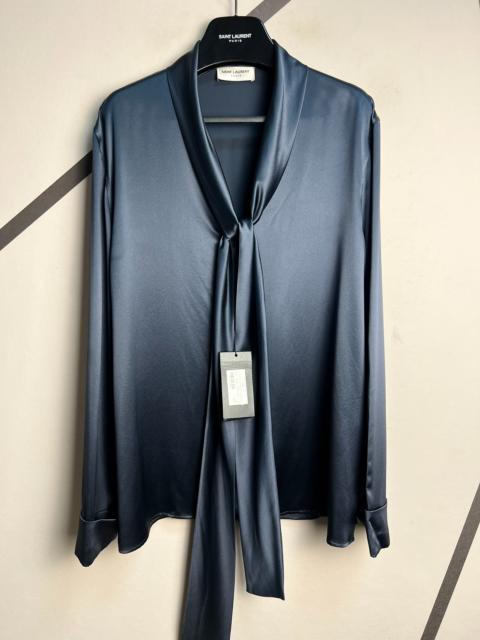 SAINT LAURENT Saint Laurent SLP Authentic Fall/Winter 2023 Runway Style Satin Silk Bow Tie Shirt