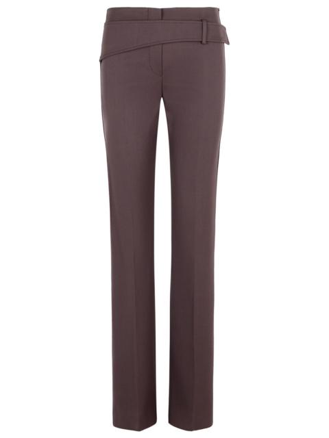 Sportmax Sportmax 'Banda' Slim Trousers With Asymmetric Belt In Coffee Virgin Wool Blend Women
