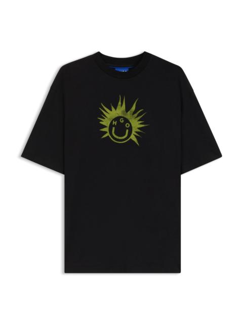 HUGO STRETCH-COTTON T-SHIRT WITH GRAPHIC LOGO PRINT